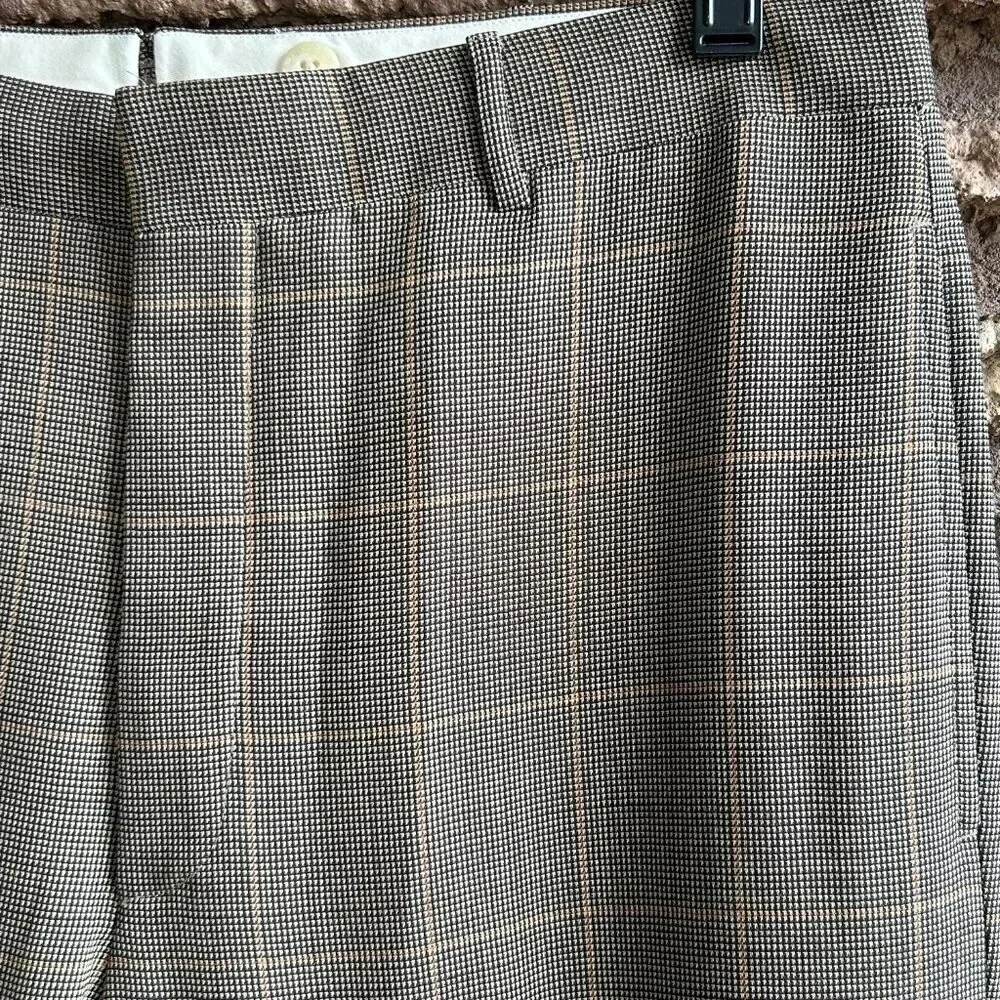 Polo Ralph Lauren Men’s Brown Plaid Mohair Wool Blend Slacks Size 34 Waist